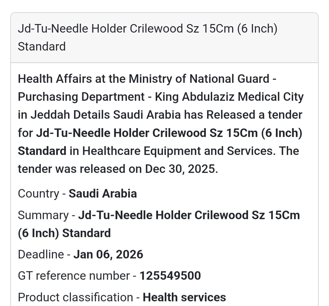 🩺 Healthcare Equipment Tender – Saudi Arabia
