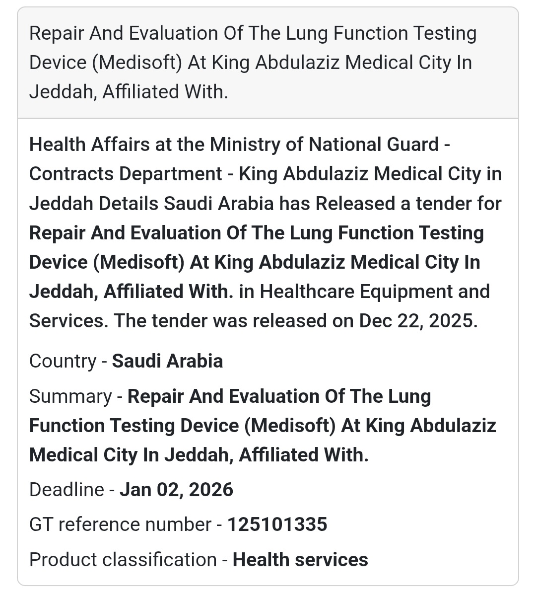 🫁 Healthcare Maintenance Services – Saudi Arabia 🇸🇦