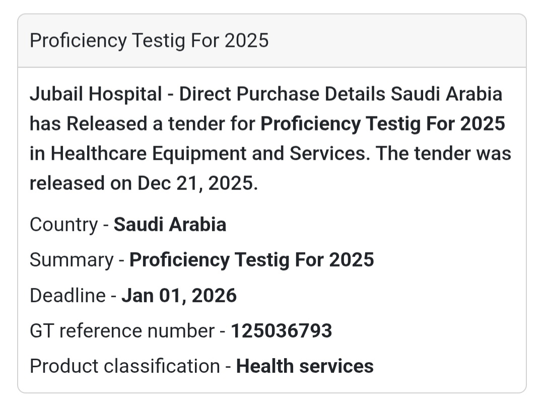 🧪 Healthcare Services Tender – Saudi Arabia