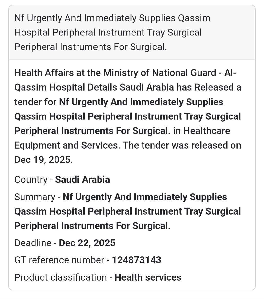 🔔 Healthcare Supplies Tender | Saudi Arabia 🇸🇦