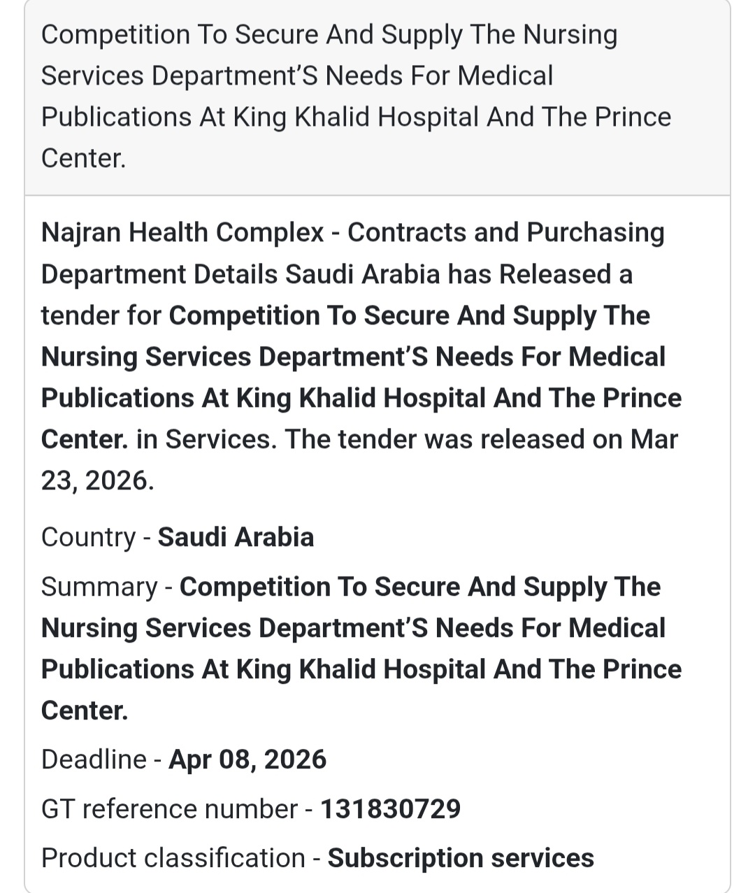 📚 Healthcare Supply Tender