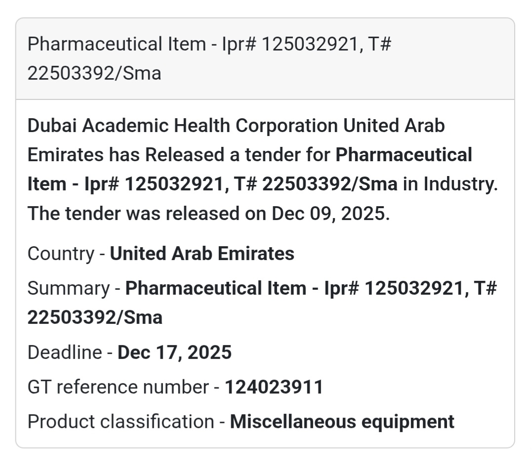 📢 Healthcare Tender Alert – UAE 🇦🇪