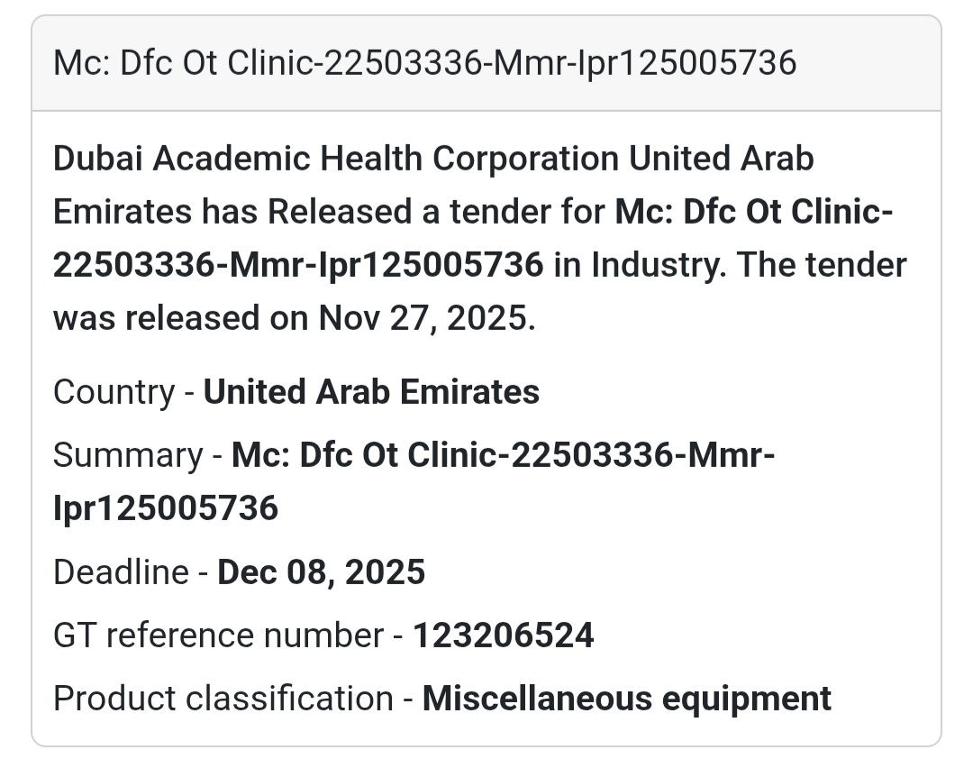 Healthcare Tender Update – UAE 🏥📢