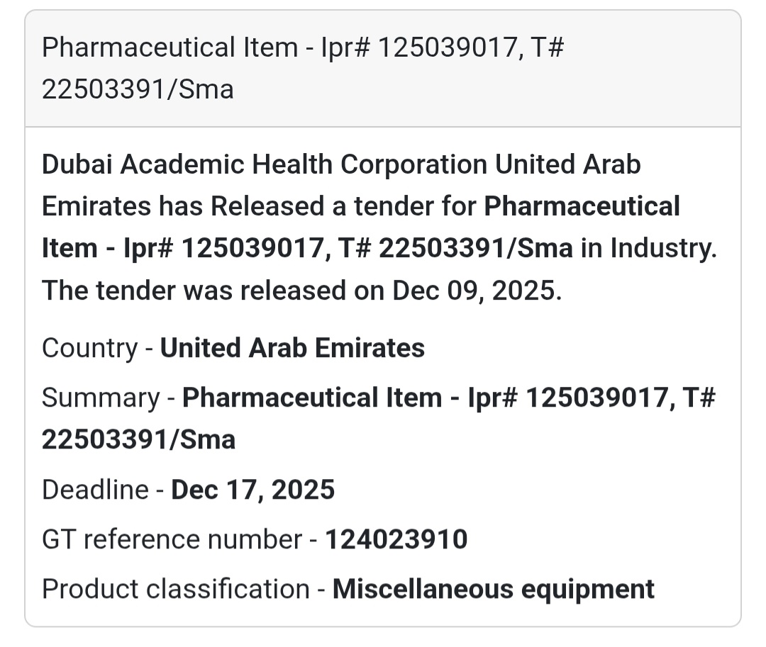 📢 Healthcare Tender Update – UAE 🇦🇪