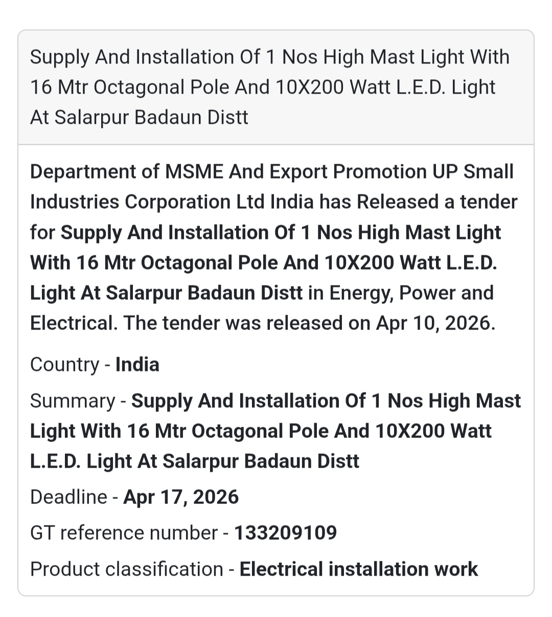 💡 High Mast LED Light Installation – Badaun