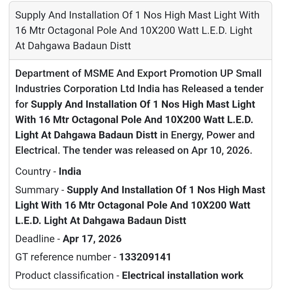 💡 High Mast Light Installation – Badaun