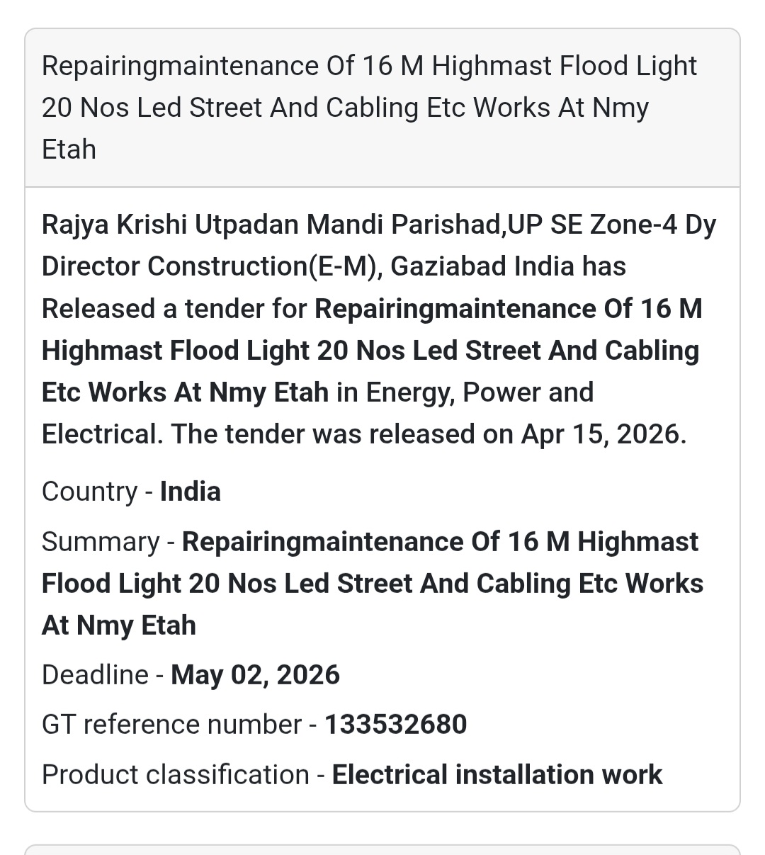 💡 Highmast & Street Light Work – Etah