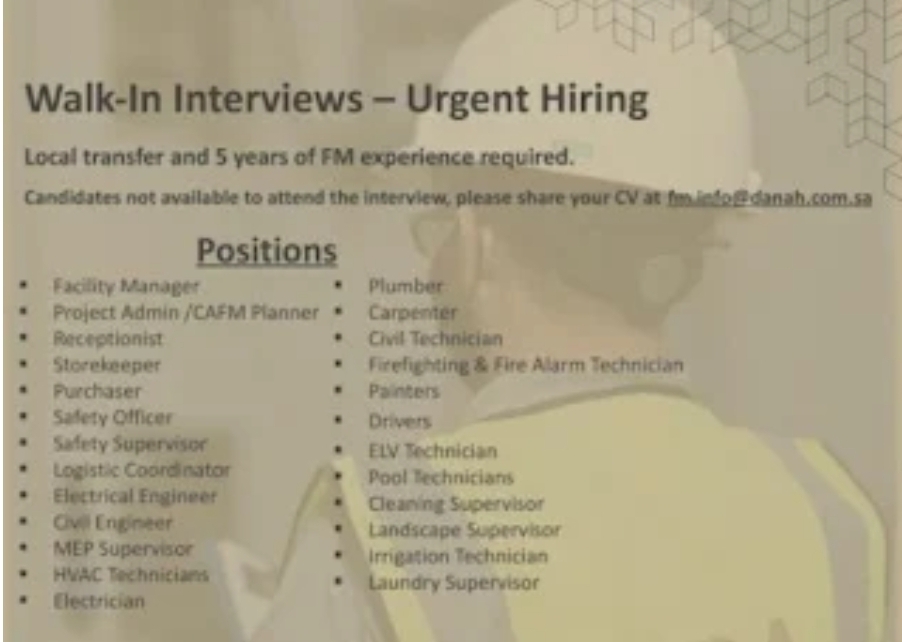 🏢 Hiring Alert: Danah Integrated Facility Management – Saudi Arabia 🇸🇦