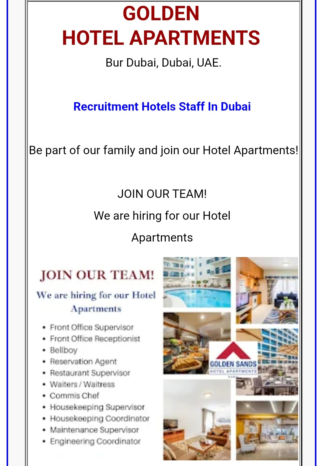 🚨 HIRING ALERT – DUBAI HOTEL JOBS! 🇦🇪✨