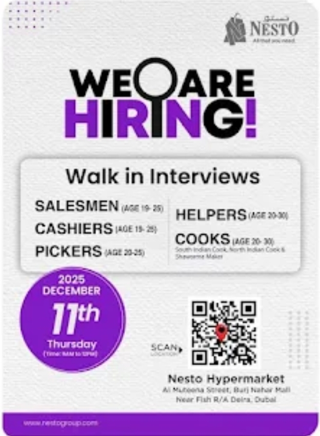 🚨 HIRING NOW – WALK-IN INTERVIEW | NESTO HYPERMARKET, DUBAI 🇦🇪