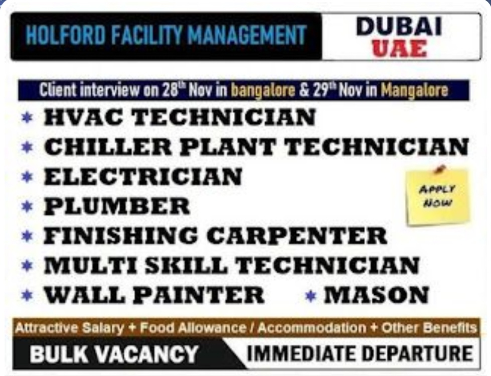 🛠️ Holford Facilities Management LLC – Dubai | Urgent Hiring!