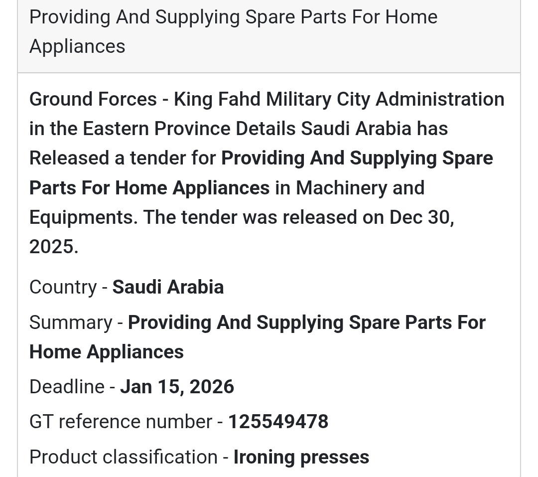 🏠 Home Appliance Spare Parts Tender