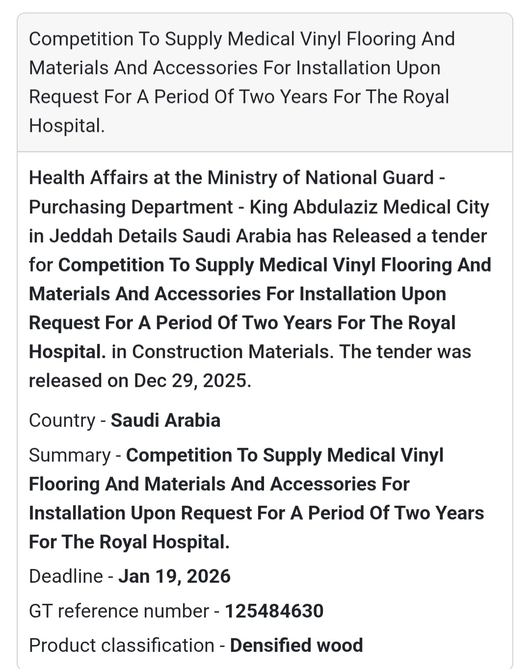 📢 Hospital Flooring Tender – Saudi Arabia 🇸🇦