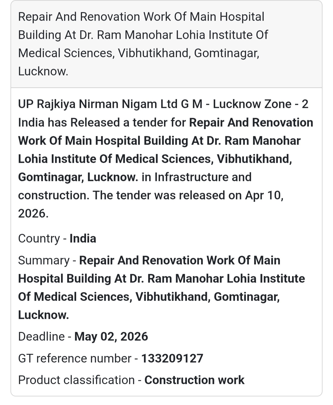 🏥 Hospital Renovation Work – Lucknow