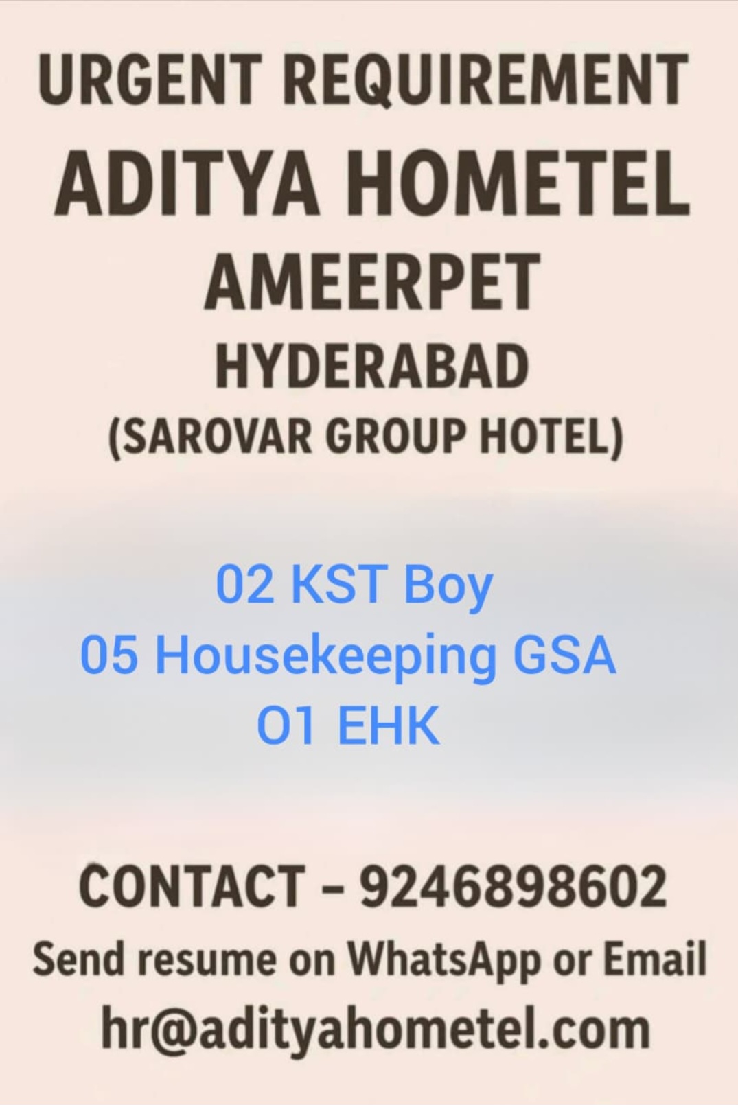 🏨 HOTEL JOBS IN HYDERABAD 🏨