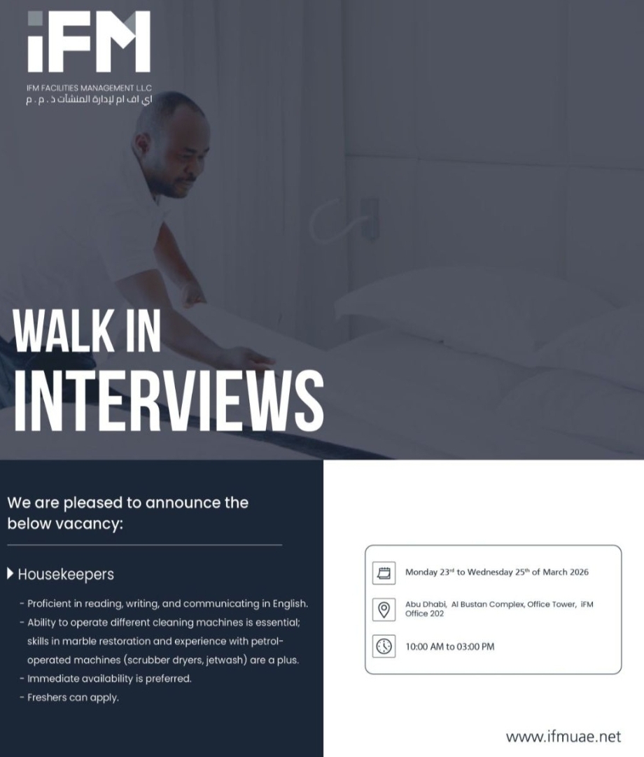 🧹 HOUSEKEEPERS – WALK-IN INTERVIEW | ABU DHABI