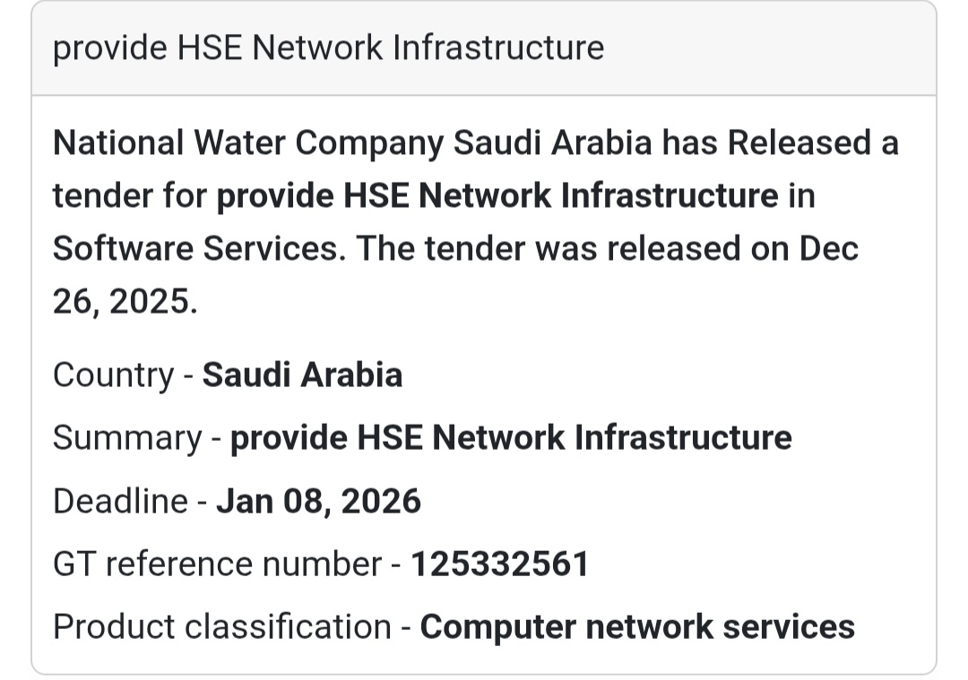 HSE Network Infrastructure Tender | Saudi Arabia 🇸🇦
