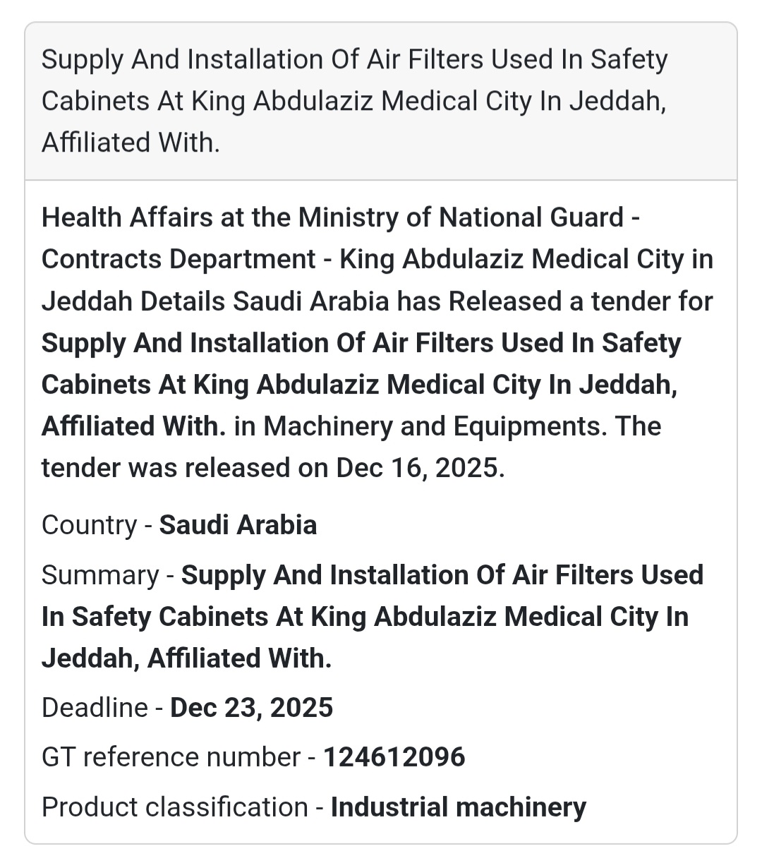 🔔 HVAC & Filtration Tender | Saudi Arabia 🇸🇦