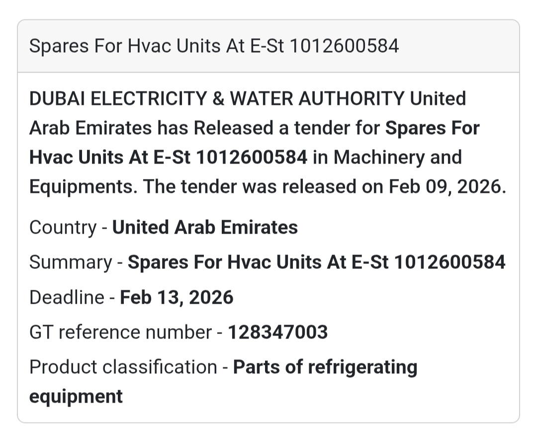 ❄️ HVAC Unit Spares tender