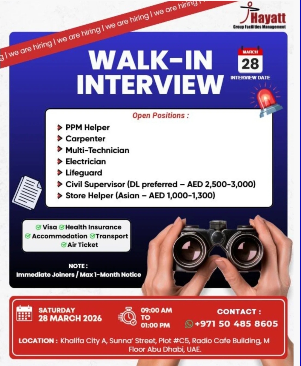 🛠️ HYATT GROUP FACILITIES – WALK-IN INTERVIEW
