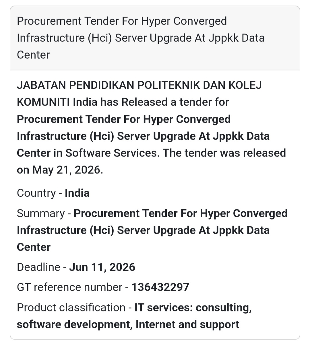 🖧 Hyper Converged Infrastructure Server Upgrade Tender