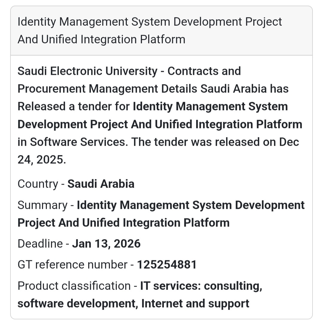 🔐 Identity Management System & Integration Platform – Saudi Arabia 🇸🇦