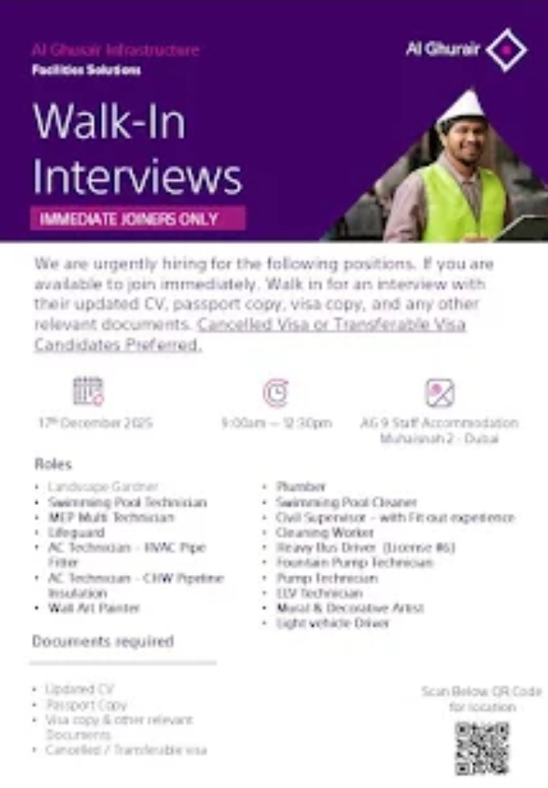 🚨 IMMEDIATE HIRING – WALK-IN INTERVIEWS | DUBAI 🚨