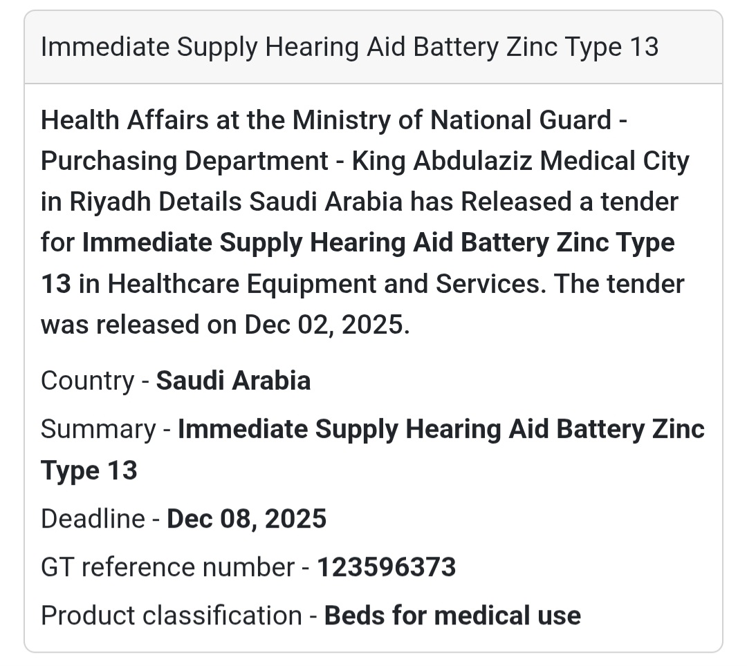 🔋 Immediate Supply Tender – Saudi Arabia 🇸🇦