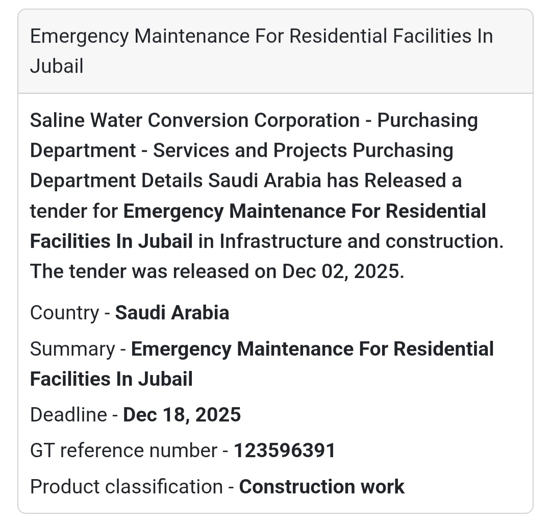 🔋 Immediate Supply Tender – Saudi Arabia 🇸🇦
