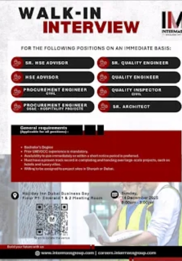 🚀 Immediate Walk-In Interviews – Engineering & Architecture Jobs in Dubai & Sharjah!