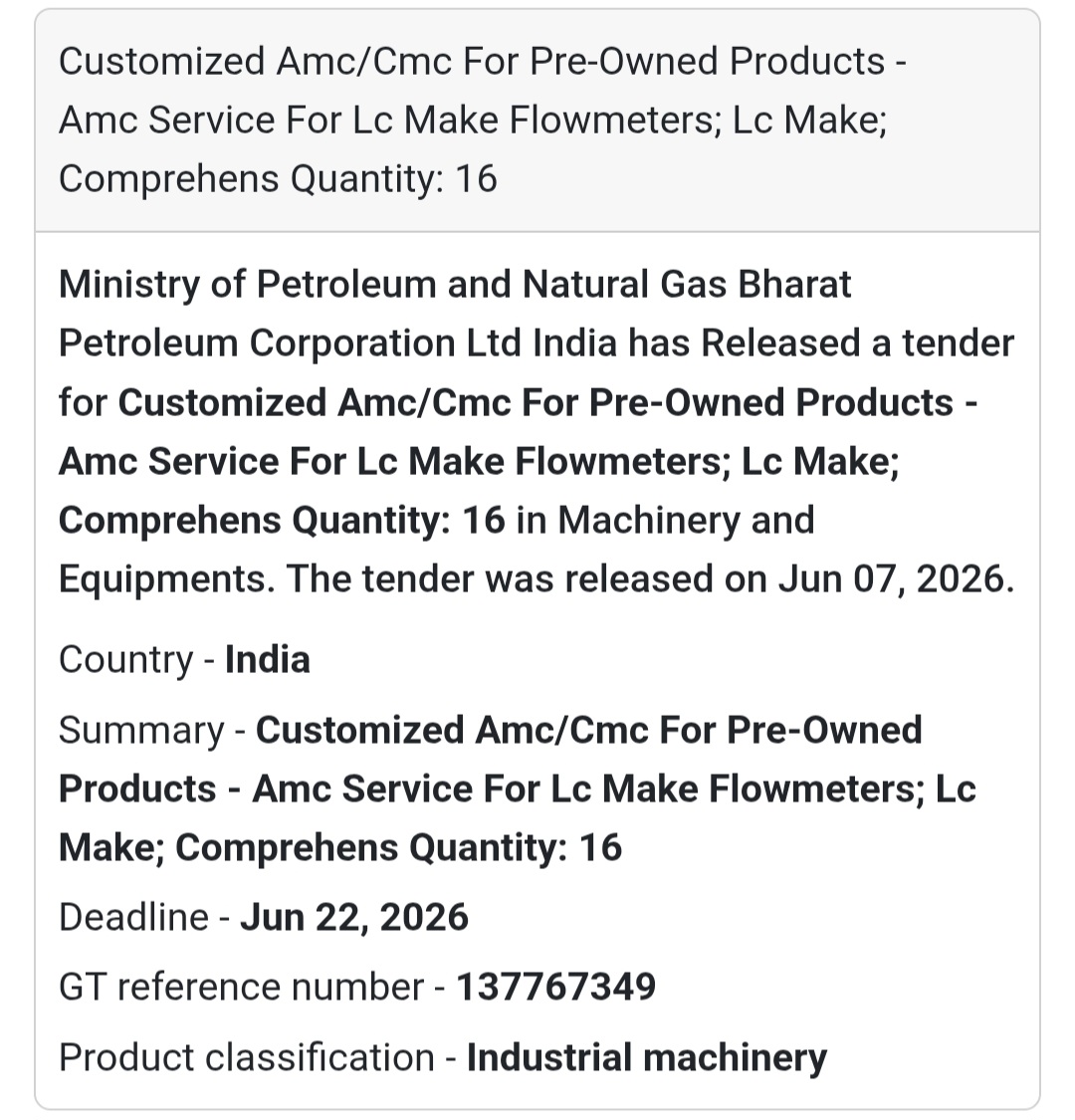 📍 India | AMC/CMC for Flowmeters