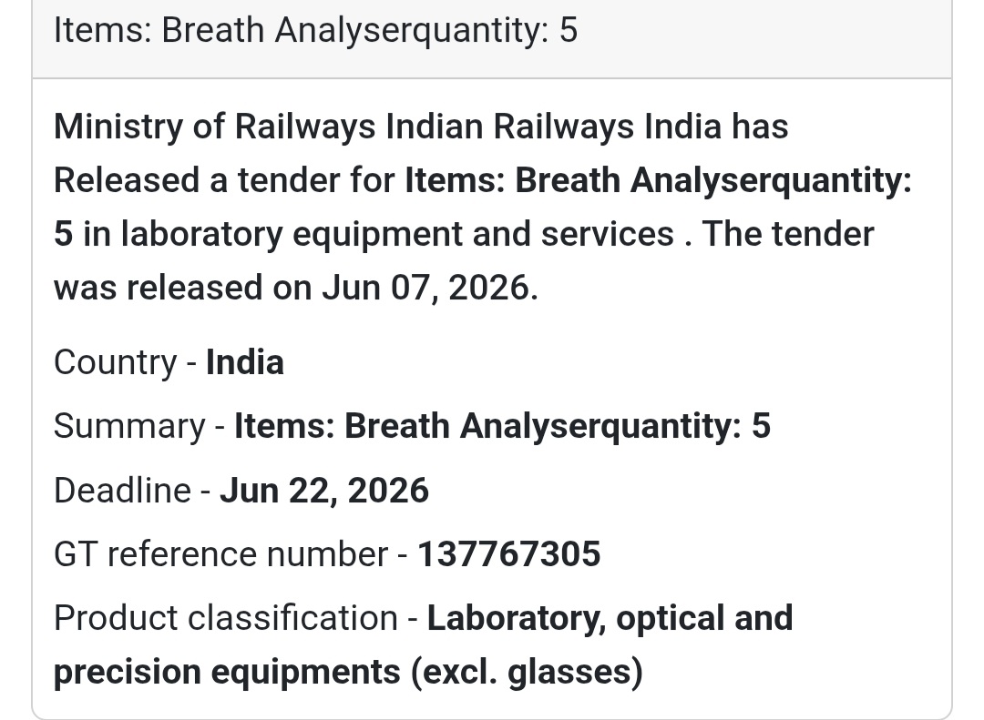 📍 India | Breath Analyser Equipment