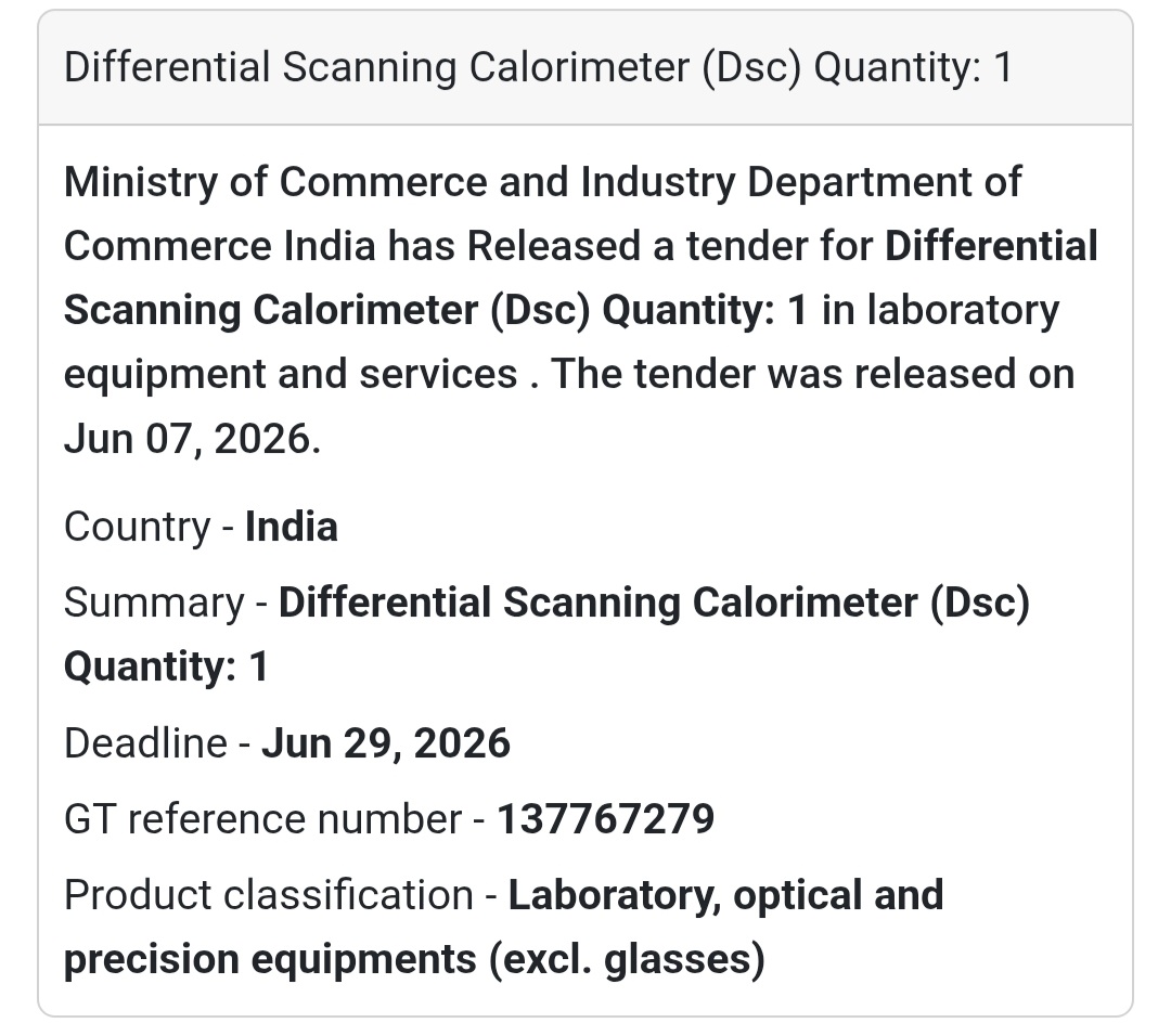 📍 India | Differential Scanning Calorimeter (DSC) 🔬 Tender Alert –