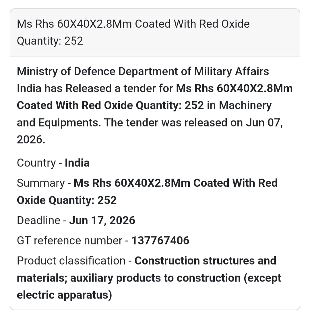 📍 India | MS RHS 60x40x2.8mm Coated with Red Oxide