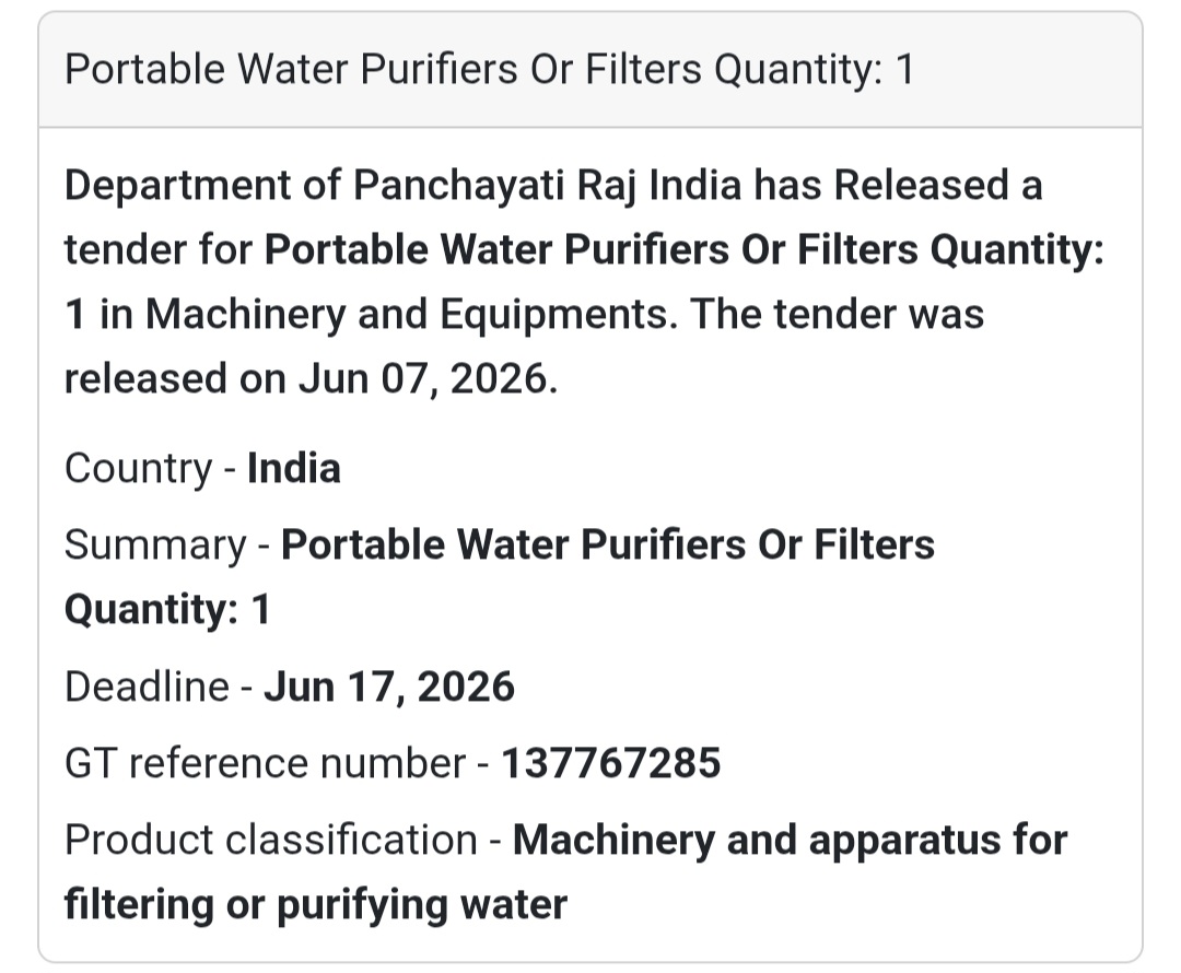 📍 India | Portable Water Purifiers or Filters