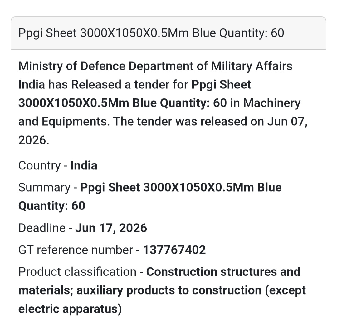 📍 India | PPGI Sheet 3000x1050x0.5mm Blue