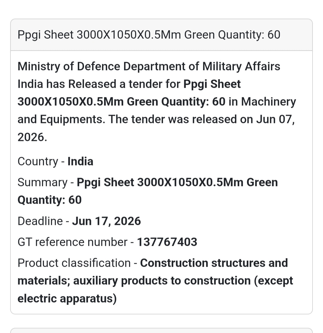 📍 India | PPGI Sheet 3000x1050x0.5mm Green