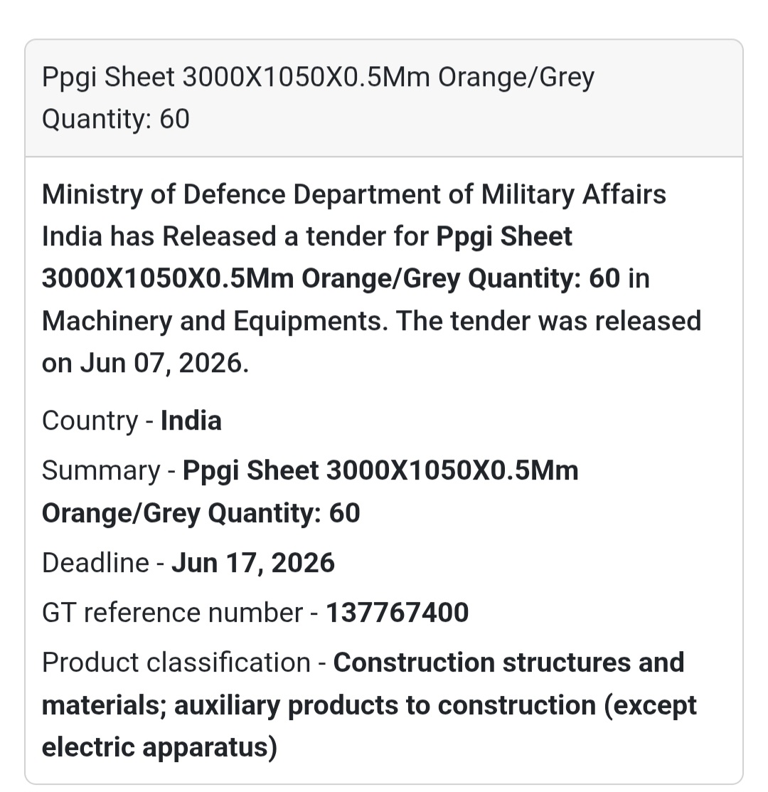 📍 India | PPGI Sheet 3000x1050x0.5mm Orange/Grey