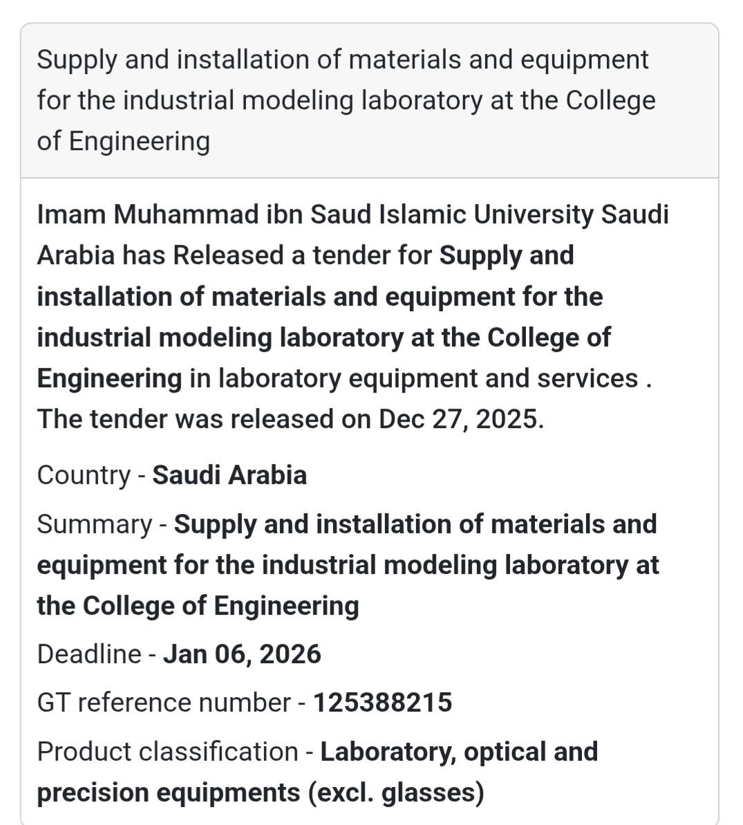 🔬 Industrial Modeling Laboratory Tender | Saudi Arabia 🇸🇦