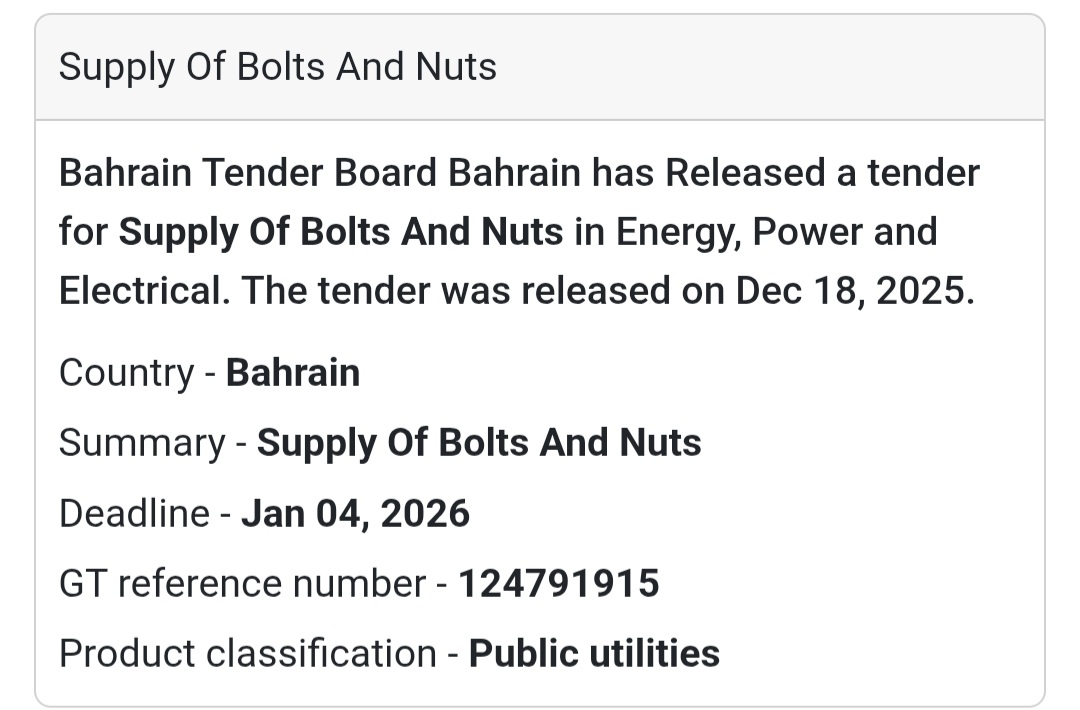 📢 Industrial Supply Tender – Bahrain 🇧🇭