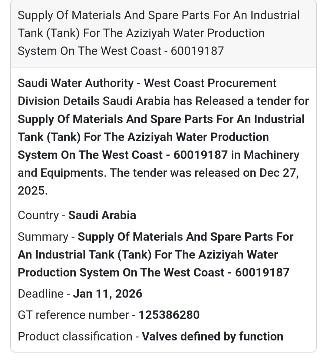 🛢️ Industrial Tank Materials Tender | Saudi Arabia 🇸🇦