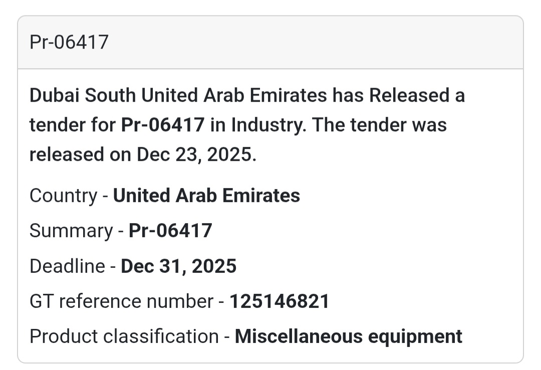 📦 Industrial Tender | UAE (Dubai South)