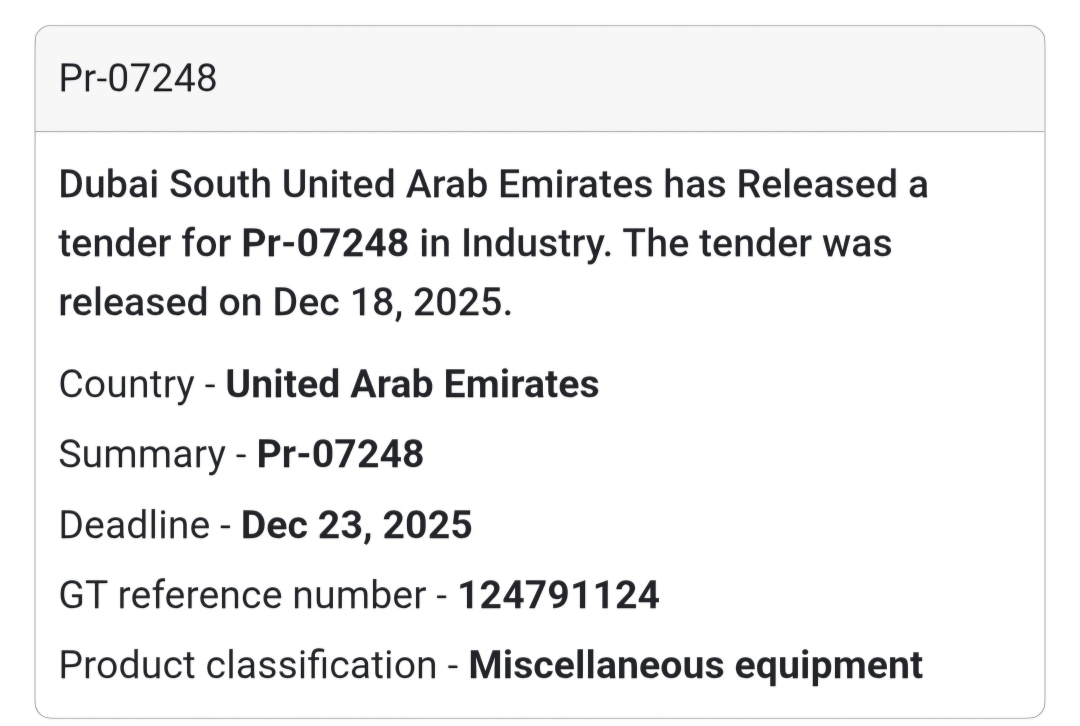 🔔 Industrial Tender | United Arab Emirates 🇦🇪