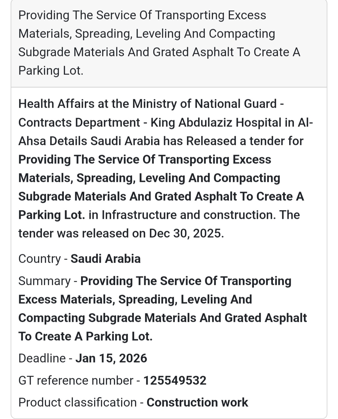 🚧 Infrastructure & Construction Tender