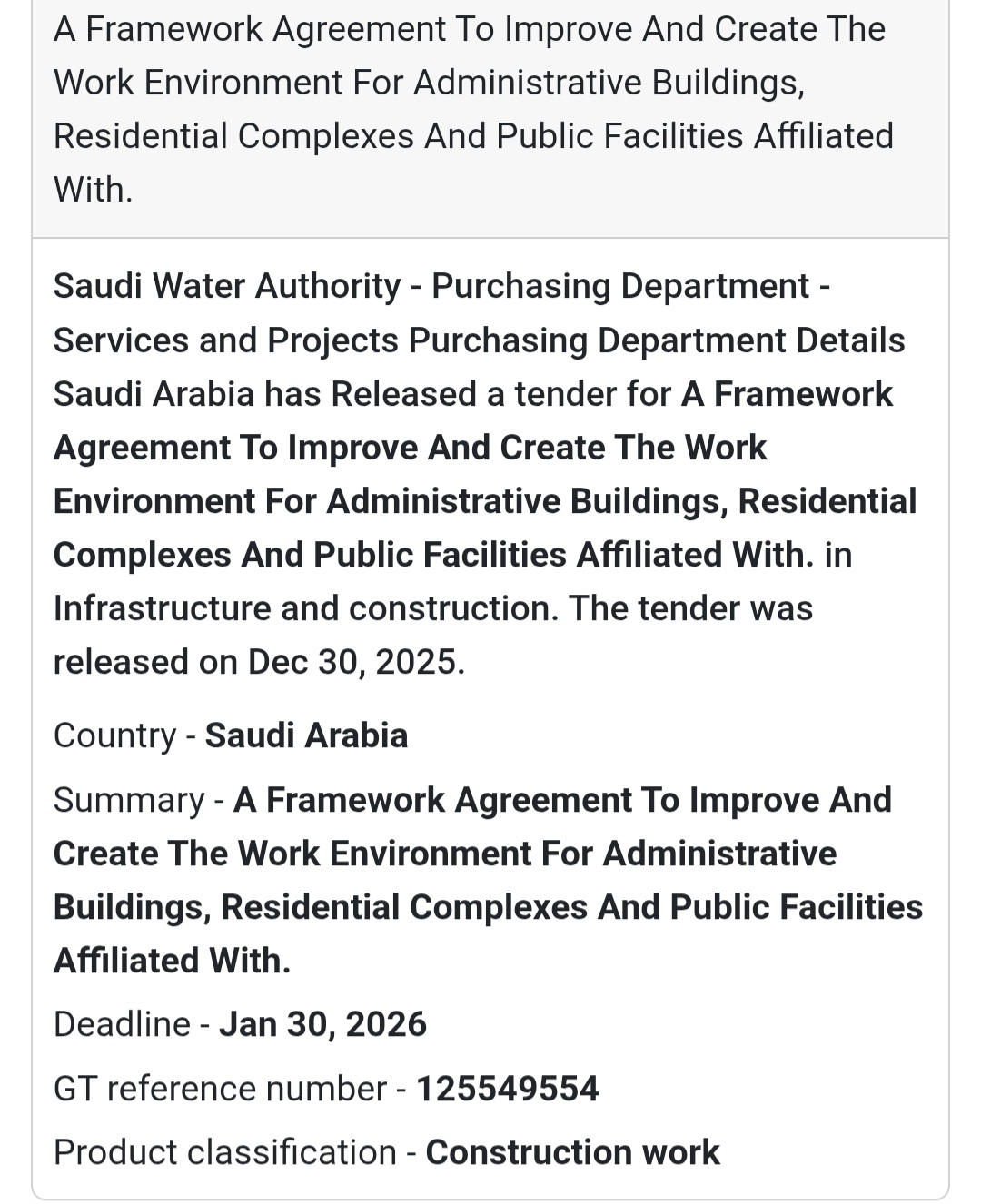 🏢 Infrastructure & Facilities Framework Tender