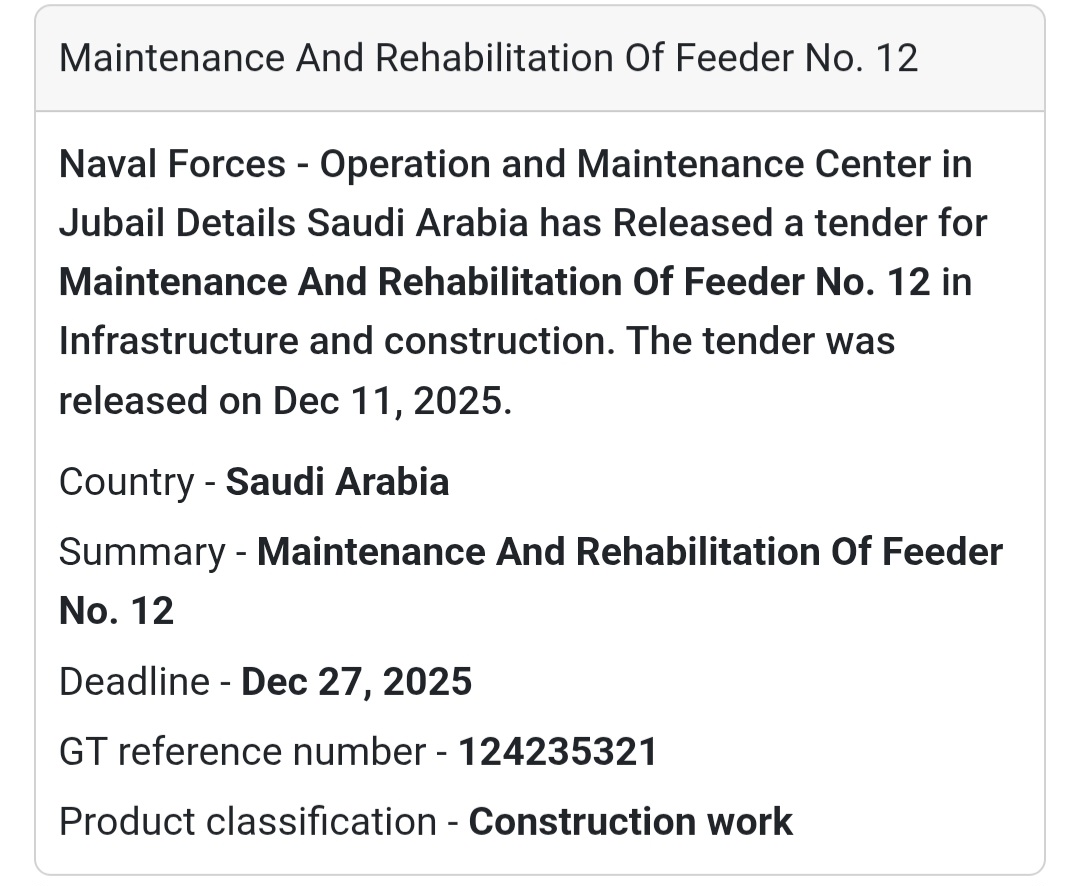 🏗️ Infrastructure Maintenance Tender – Saudi Arabia 🇸🇦