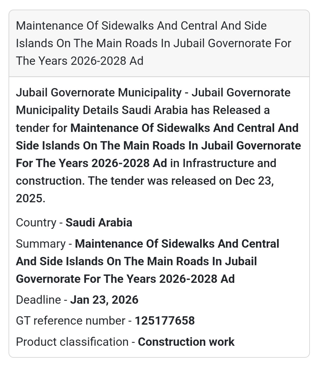 🏗️ Infrastructure Maintenance Tender – Saudi Arabia 🇸🇦