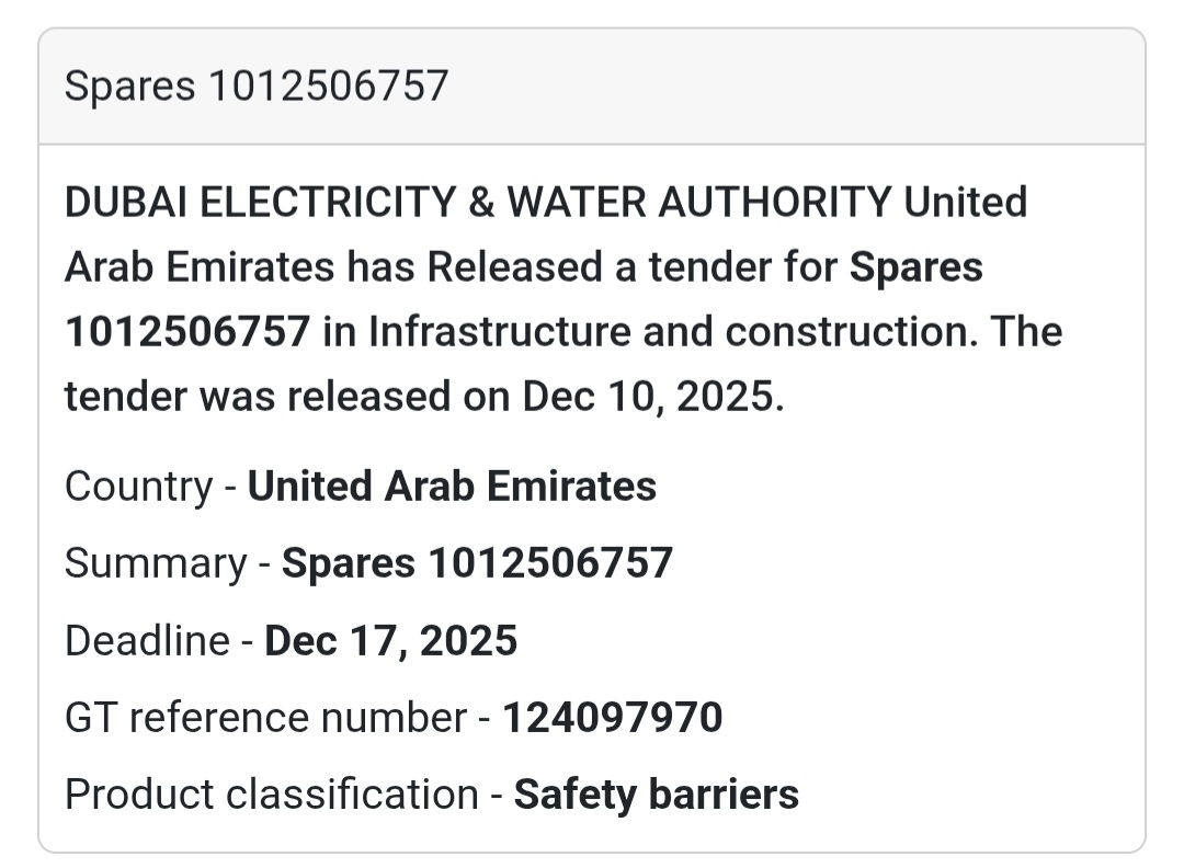 📢 Infrastructure Supplies Tender – UAE 🇦🇪