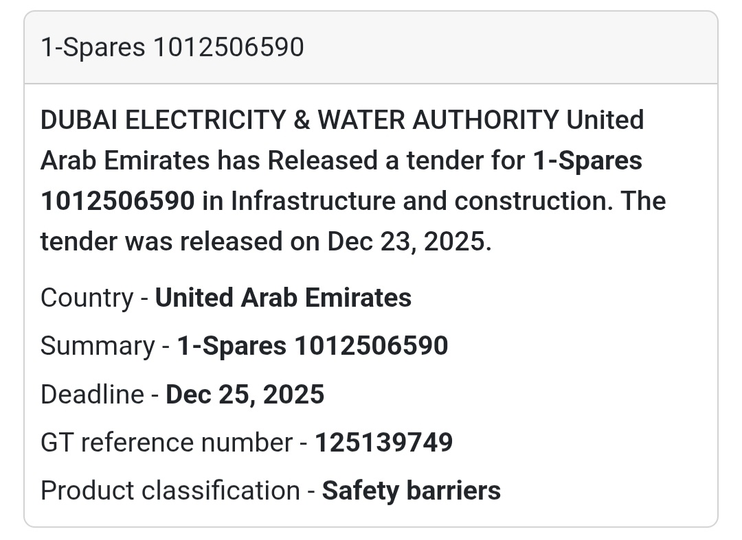 📢 Infrastructure Tender | UAE (DEWA)