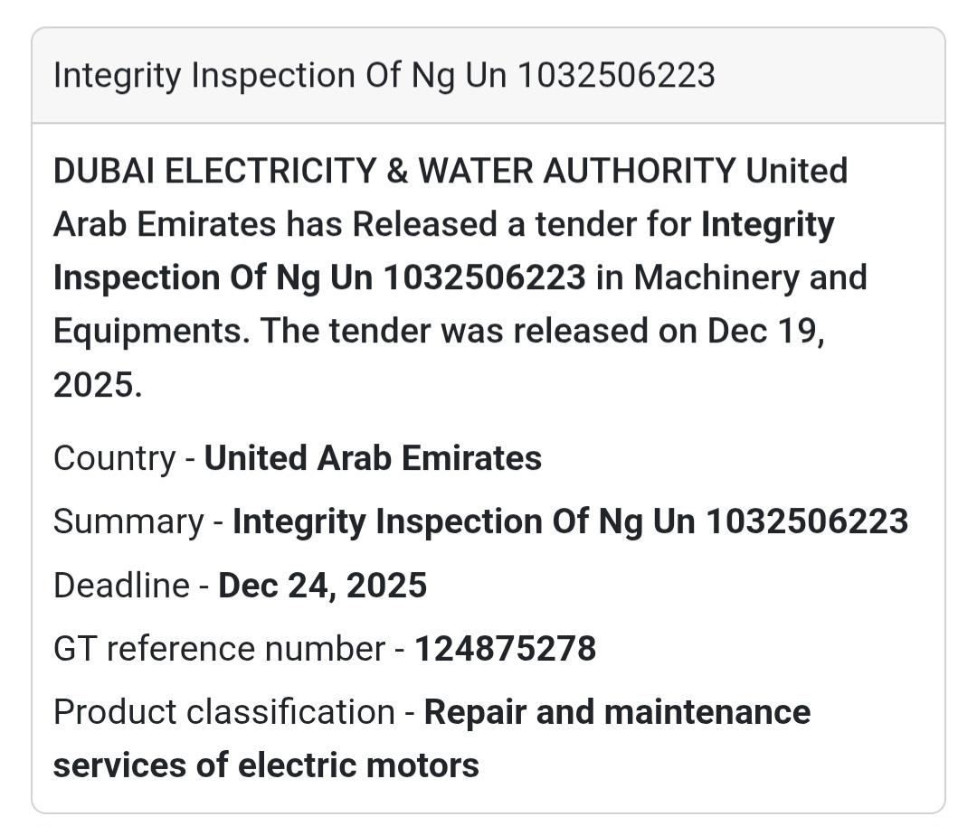 📢 Inspection Services Tender – UAE 🇦🇪